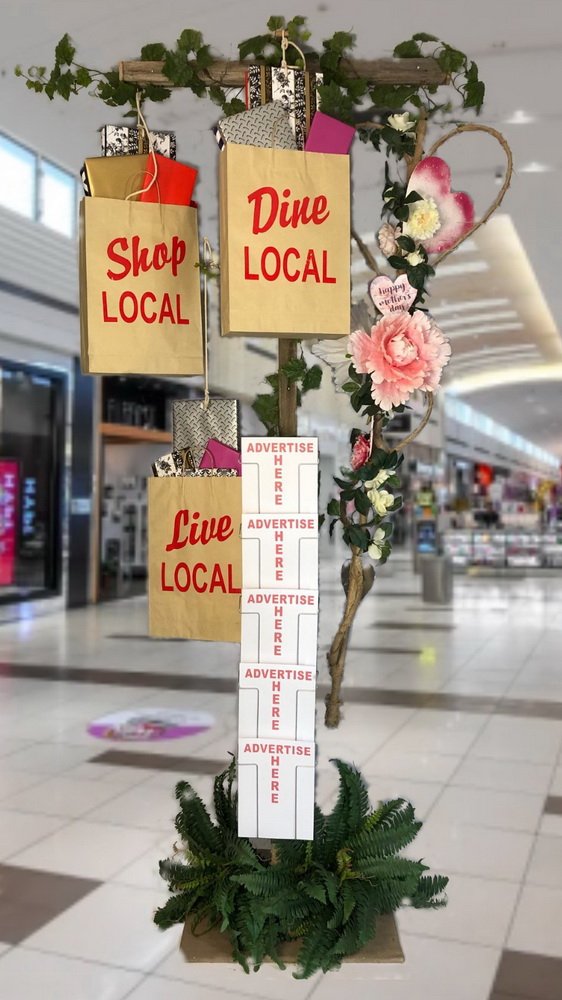 Shop Local Mothers Day Silentsalesman with provision for A4 brochures. Silent Salesman retail display.